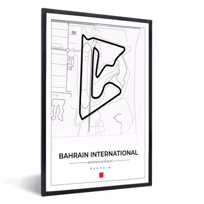 Poster met lijst - Formule 1 - Racebaan - Bahrain International Circuit - Bahrain - Circuit - Wit