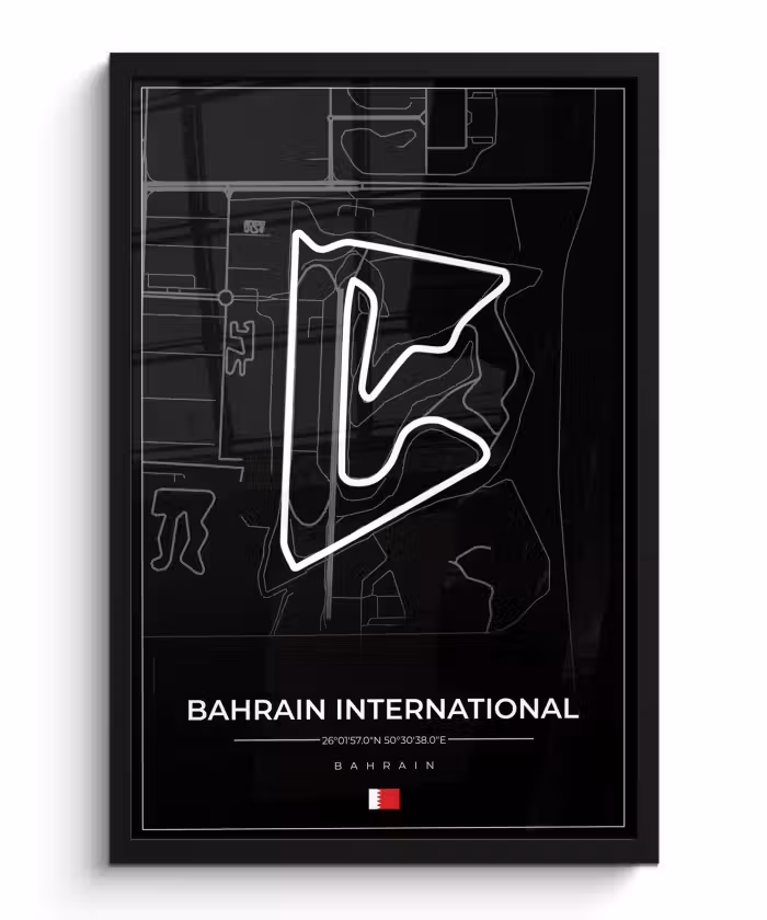 Poster met lijst - Formule 1 - Racebaan - Bahrain International Circuit - Bahrain - Circuit - Zwart