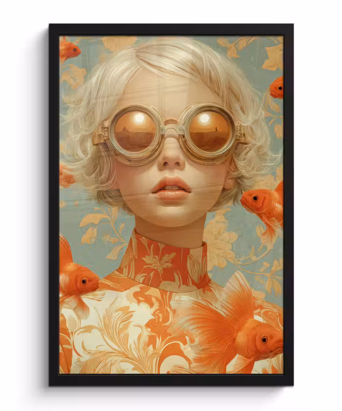 Poster met lijst - Goudvissen - Oranje - Vrouw - Blond