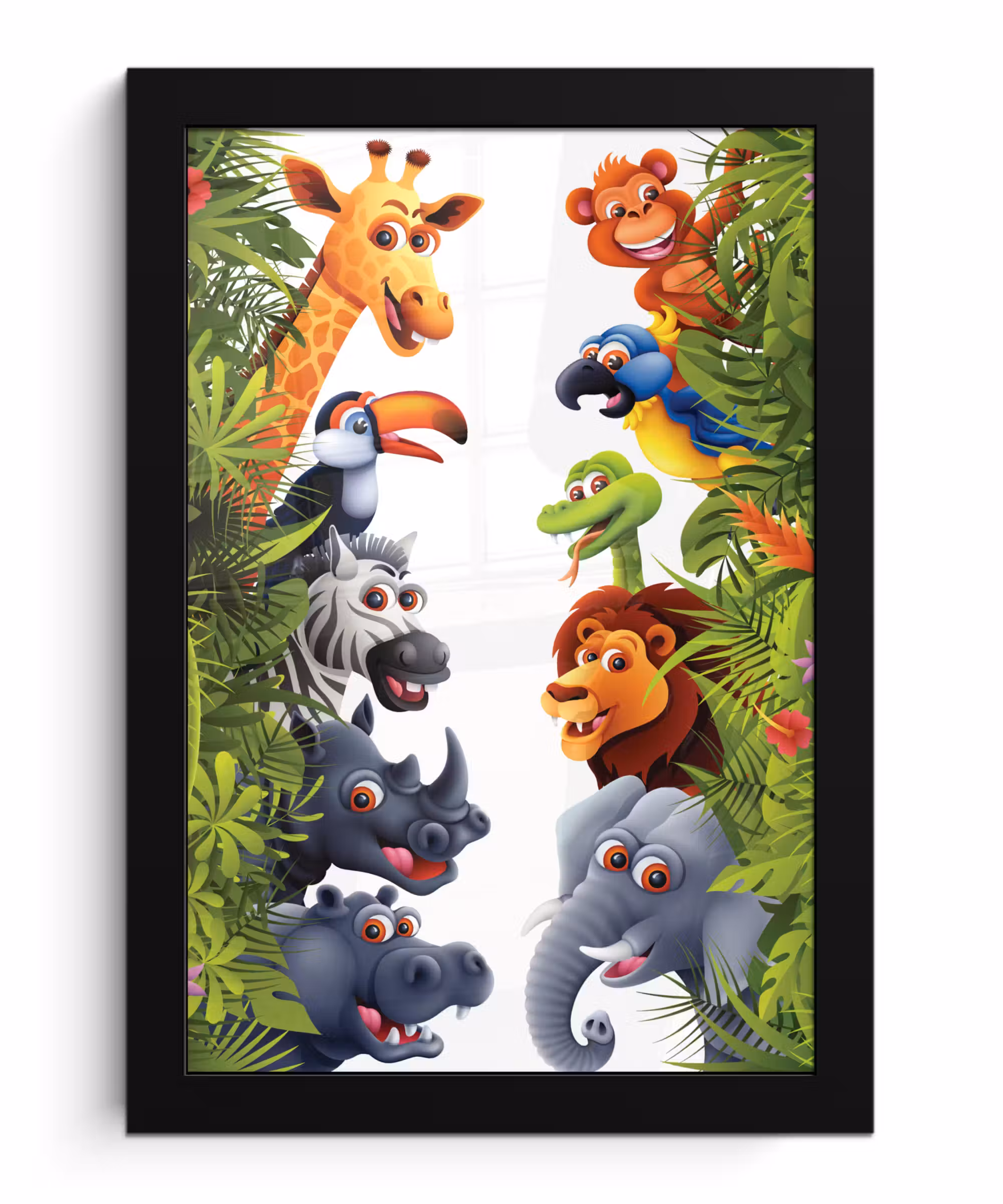 Poster met lijst - Jungle - Dieren - Jongens - Meisjes - Giraf - Olifant - Kids