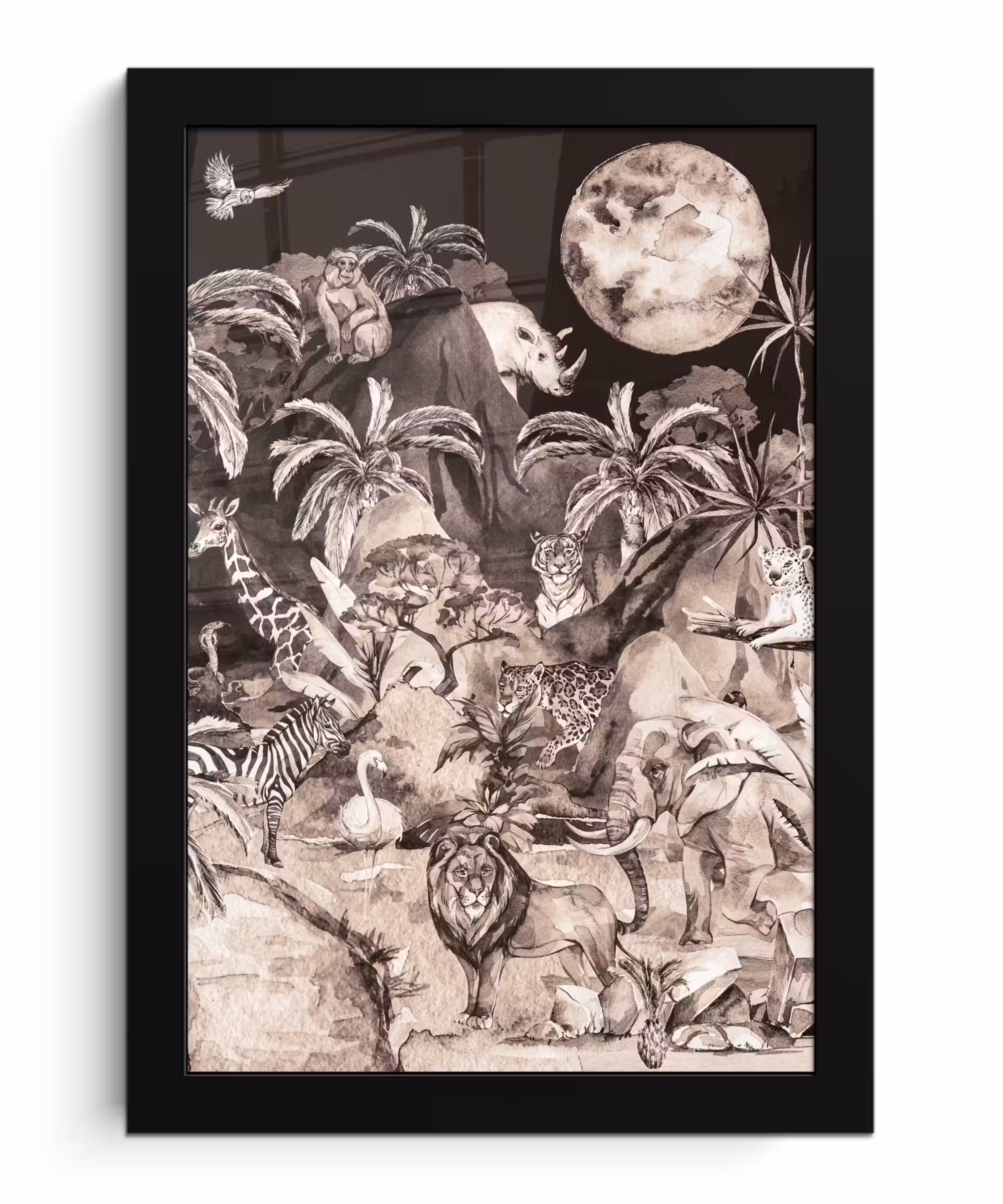 Poster met lijst - Jungle - Dieren - Kinderen - Bomen - Planten