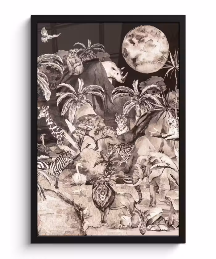 Poster met lijst - Jungle - Dieren - Kinderen - Bomen - Planten