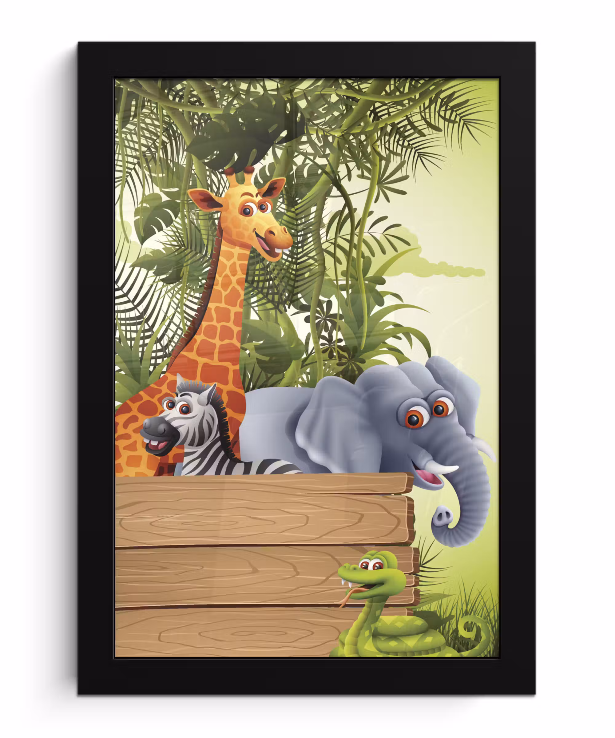 Poster met lijst - Jungle dieren - Natuur - Planken - Kinderen - Giraffe