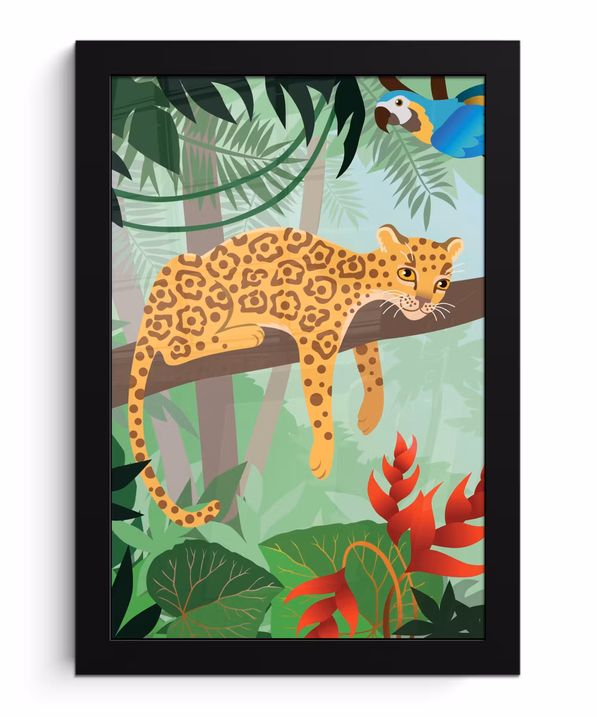 Poster met lijst - Jungle dieren - Toekan - Jongens - Meiden - Luipaard