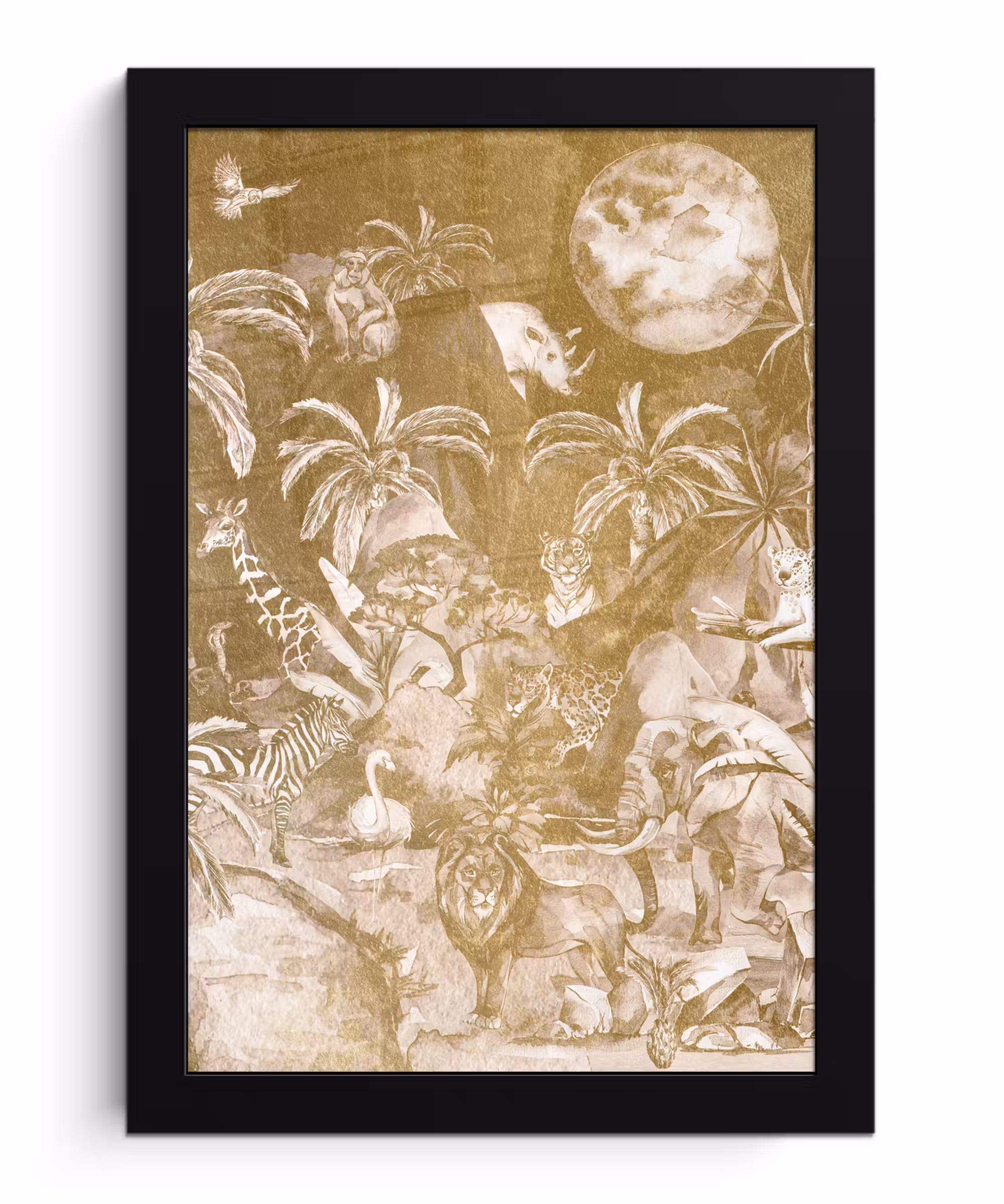 Poster met lijst - Jungle - Goud - Kinderen - Planten - Dieren