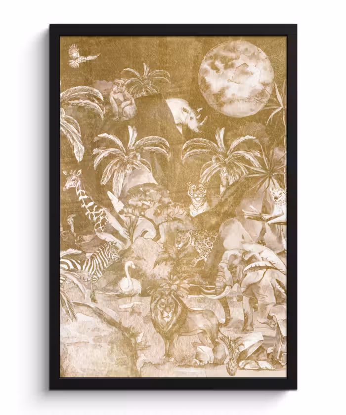 Poster met lijst - Jungle - Goud - Kinderen - Planten - Dieren
