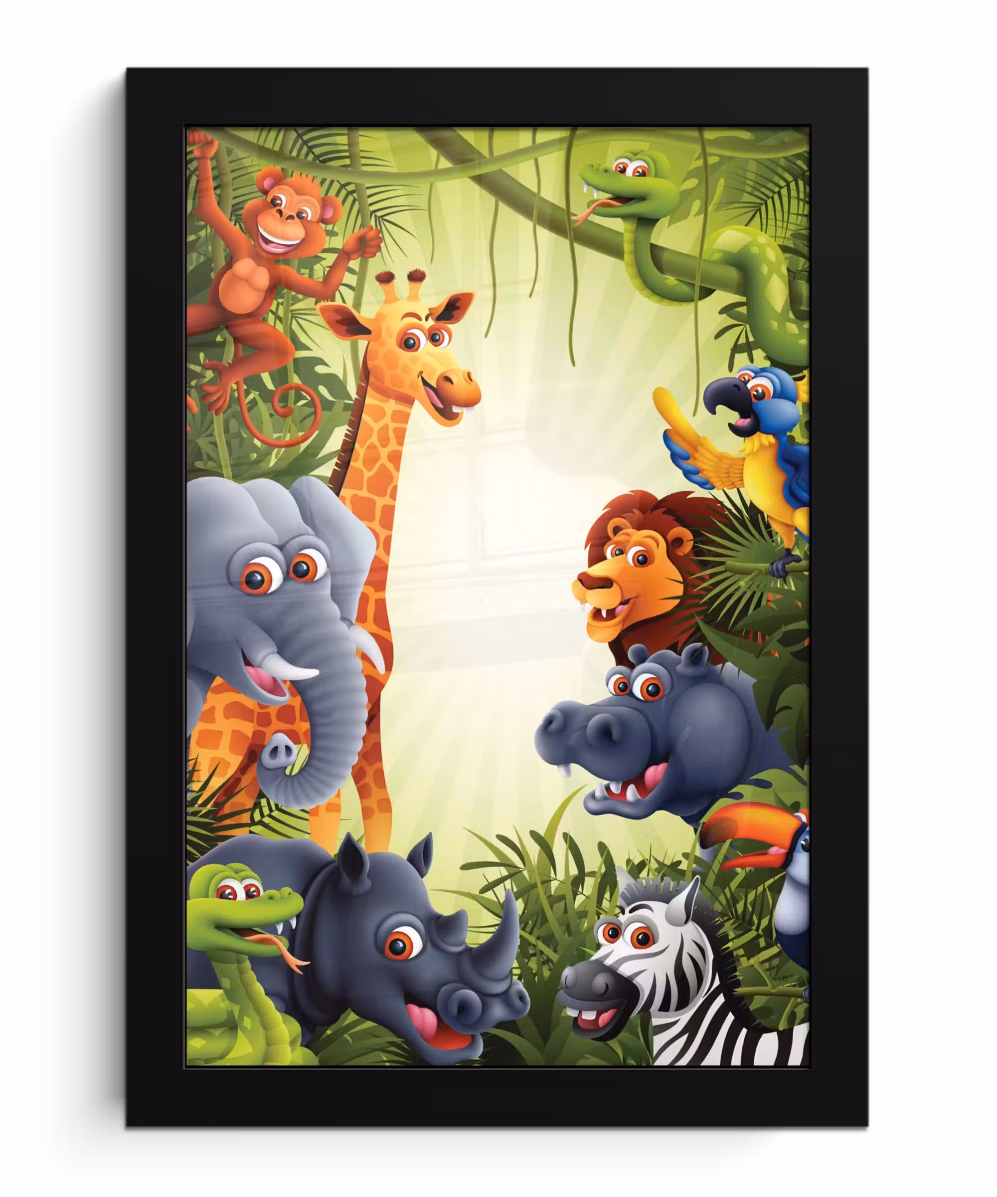 Poster met lijst - Jungle - Jongens - Meiden - Baby - Olifant - Leeuw - Giraf