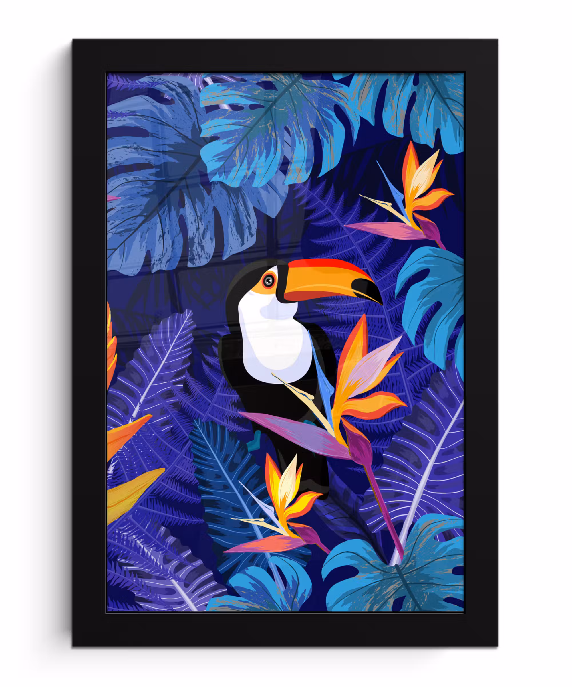 Poster met lijst - Jungle - Toekan - Bloemen - Planten - Kinderen - Paars - Dieren