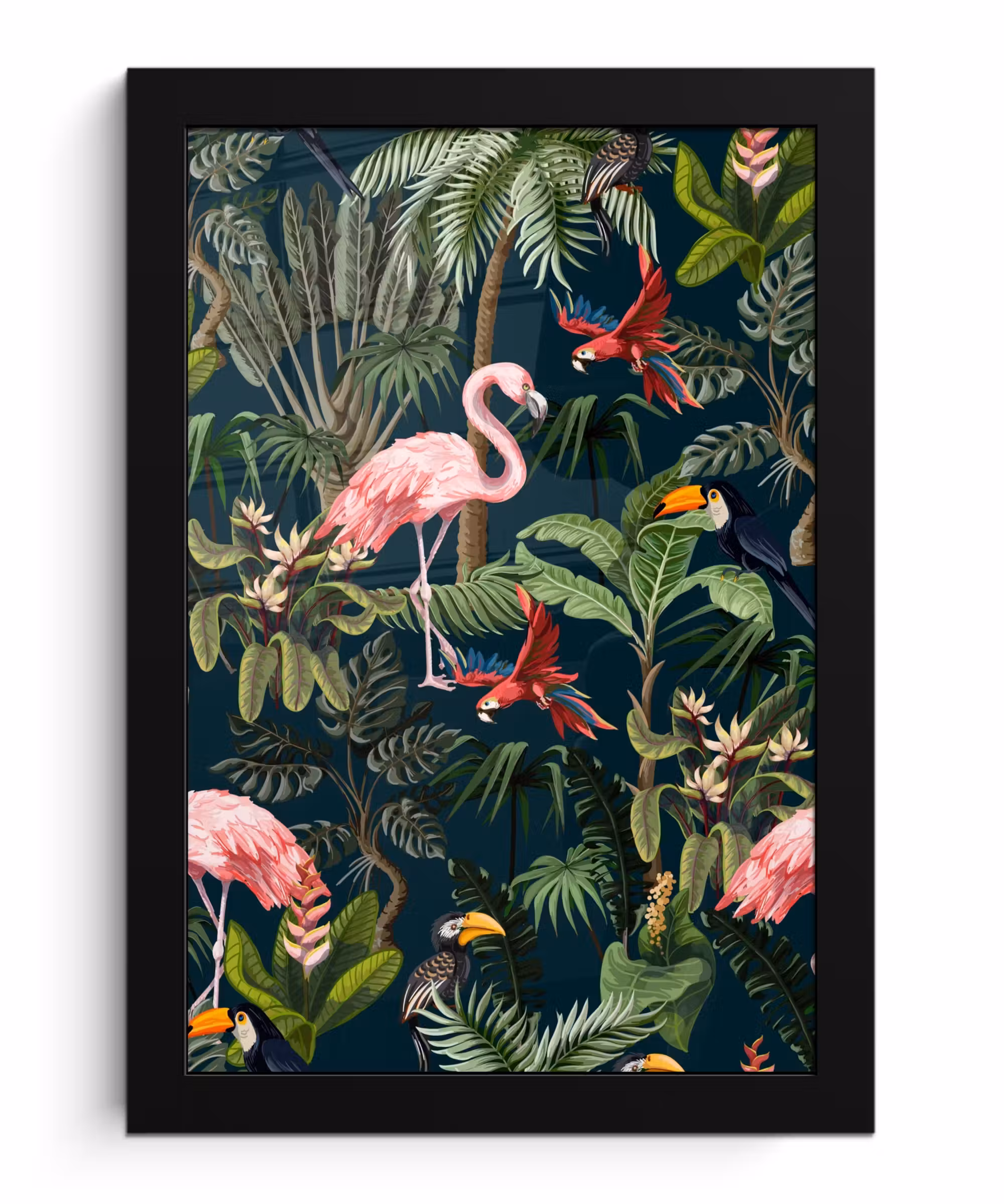 Poster met lijst - Jungledieren - Patroon - Kinderen - Flamingo - Papegaai - Kids