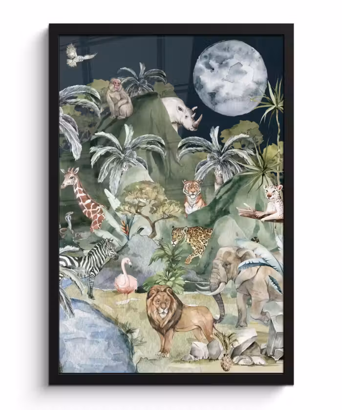 Poster met lijst - Kinderen - Jungle - Natuur - Dieren - Planten