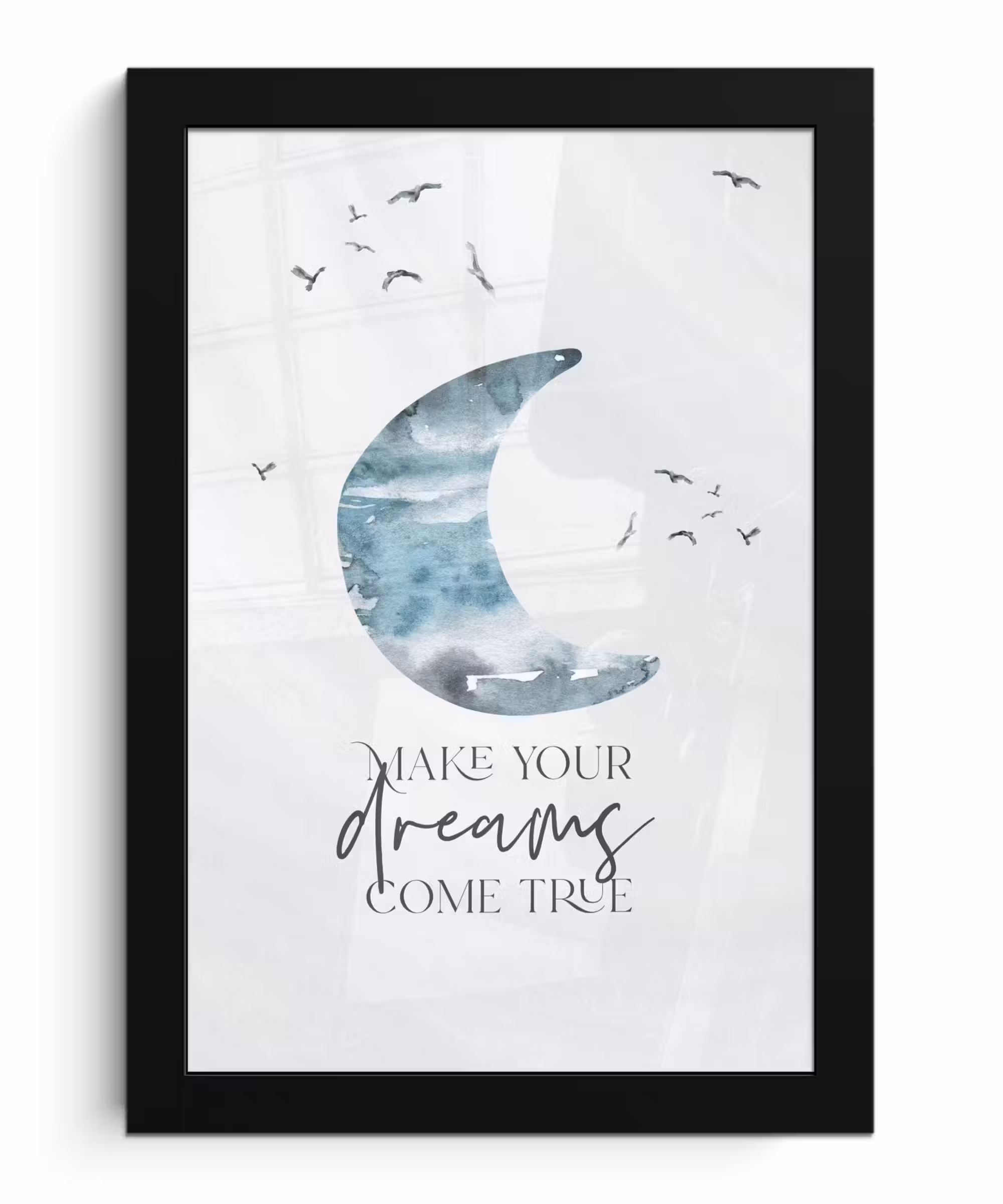 Poster met lijst - Kinderen - Make your dreams come true - Spreuken - Jongens - Blauw - Waterverf