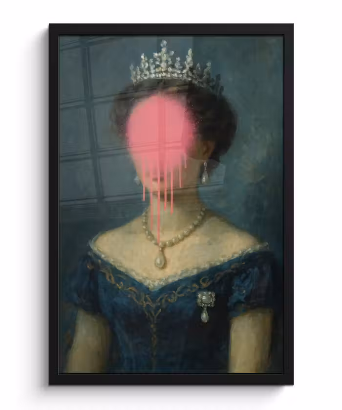 Poster met lijst - Kroon - Roze druipend verf - Portret