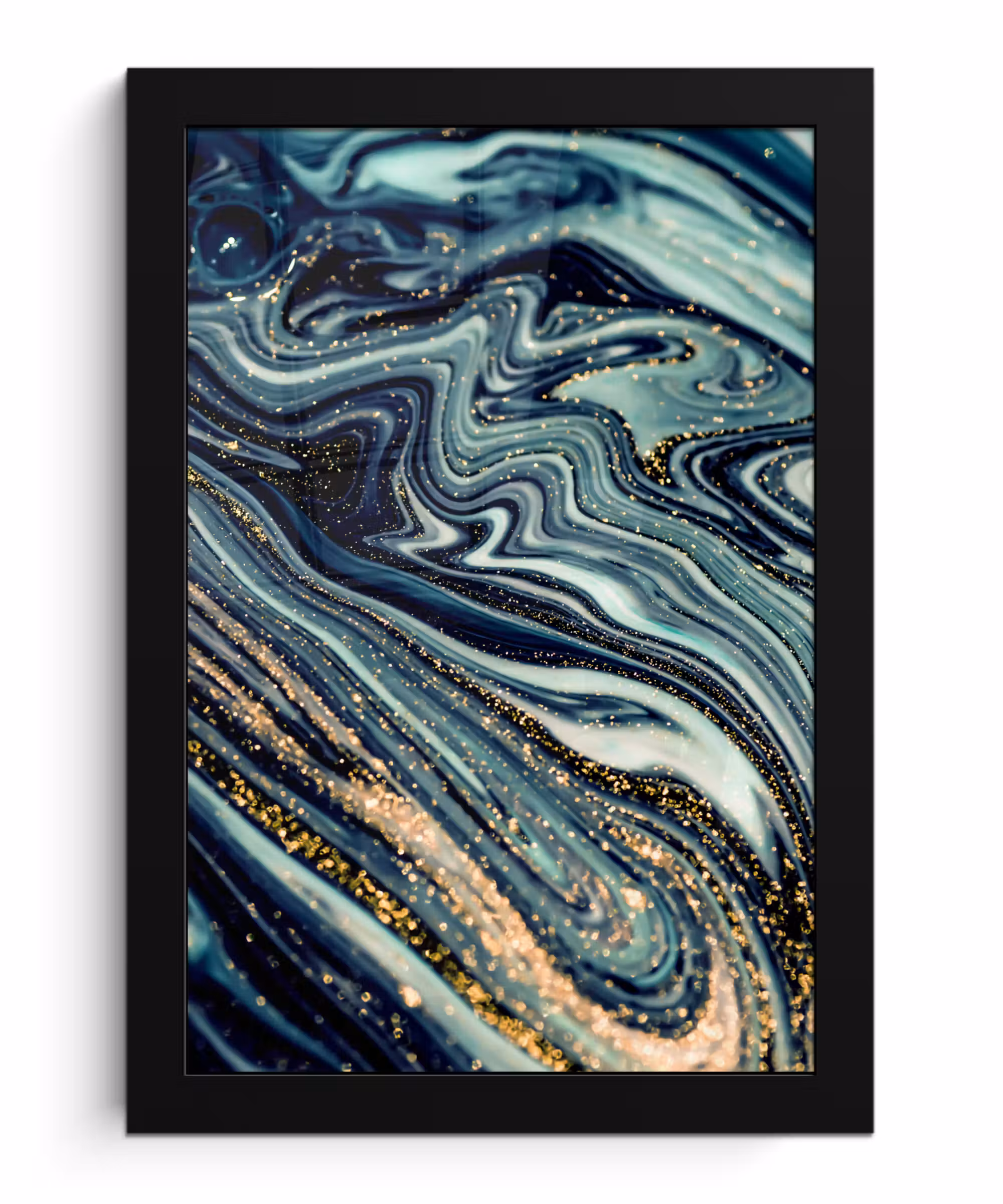 Poster met lijst - Marmer - Goud - Blauw - Glitter - Marmerlook - Abstract