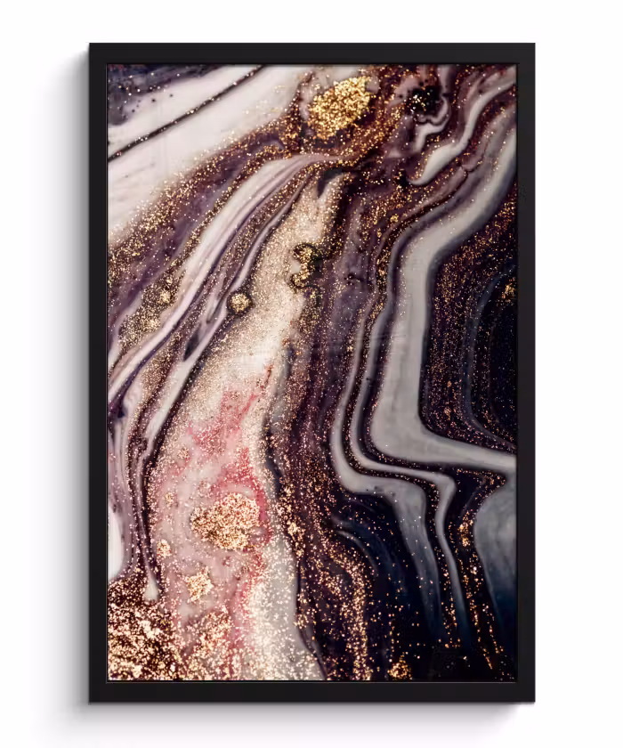 Poster met lijst - Marmer - Roze - Goud - Glitter - Marmerlook