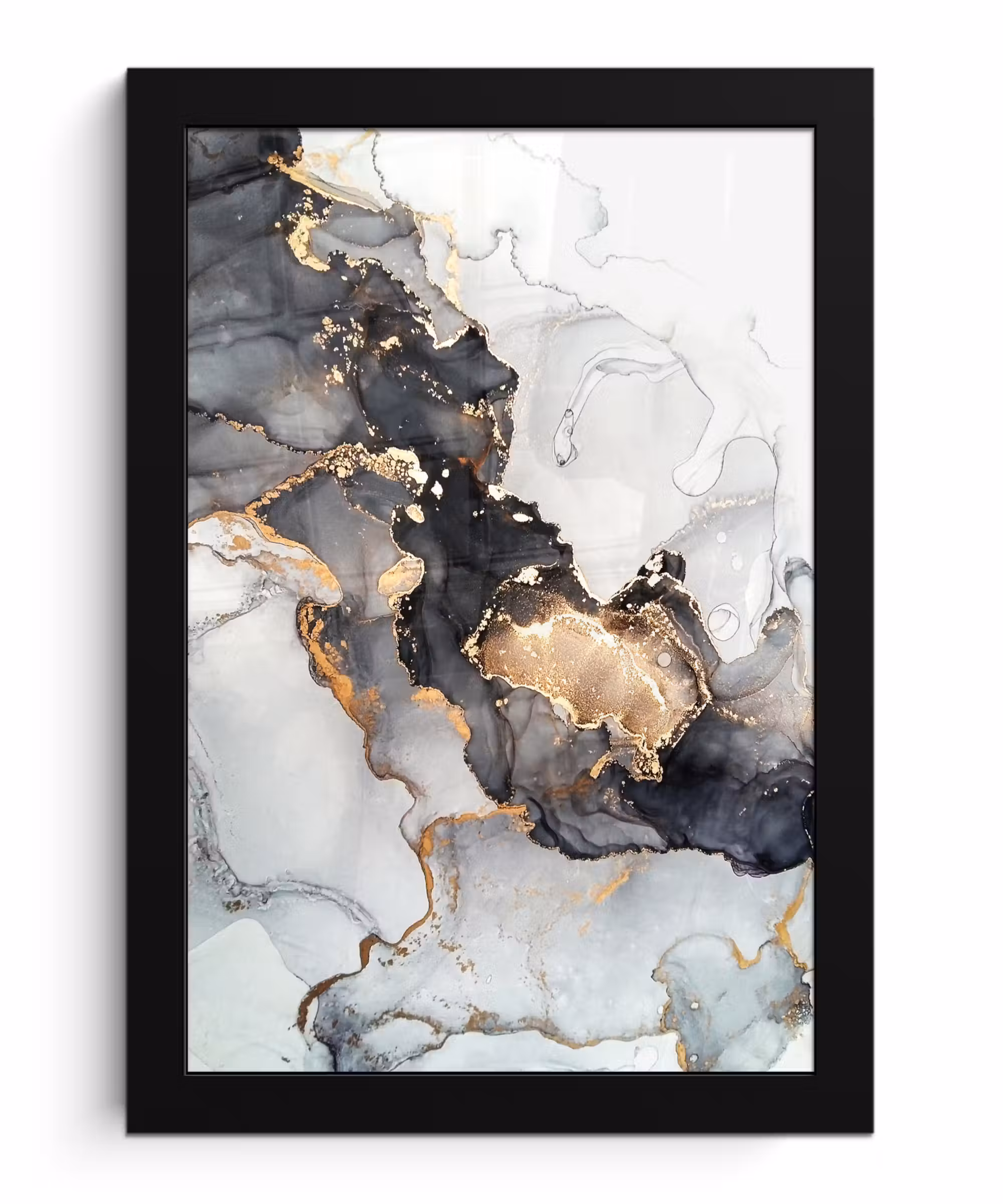 Poster met lijst - Marmer - Zwart - Wit - Goud - Luxe - Abstract