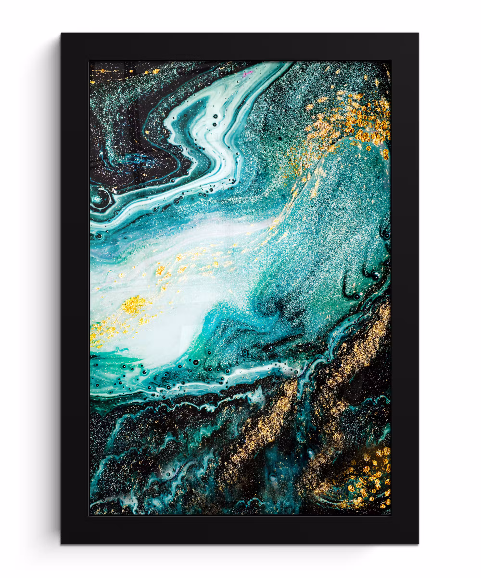 Poster met lijst - Marmerlook - Blauw - Goud - Glitter - Luxe - Marmer