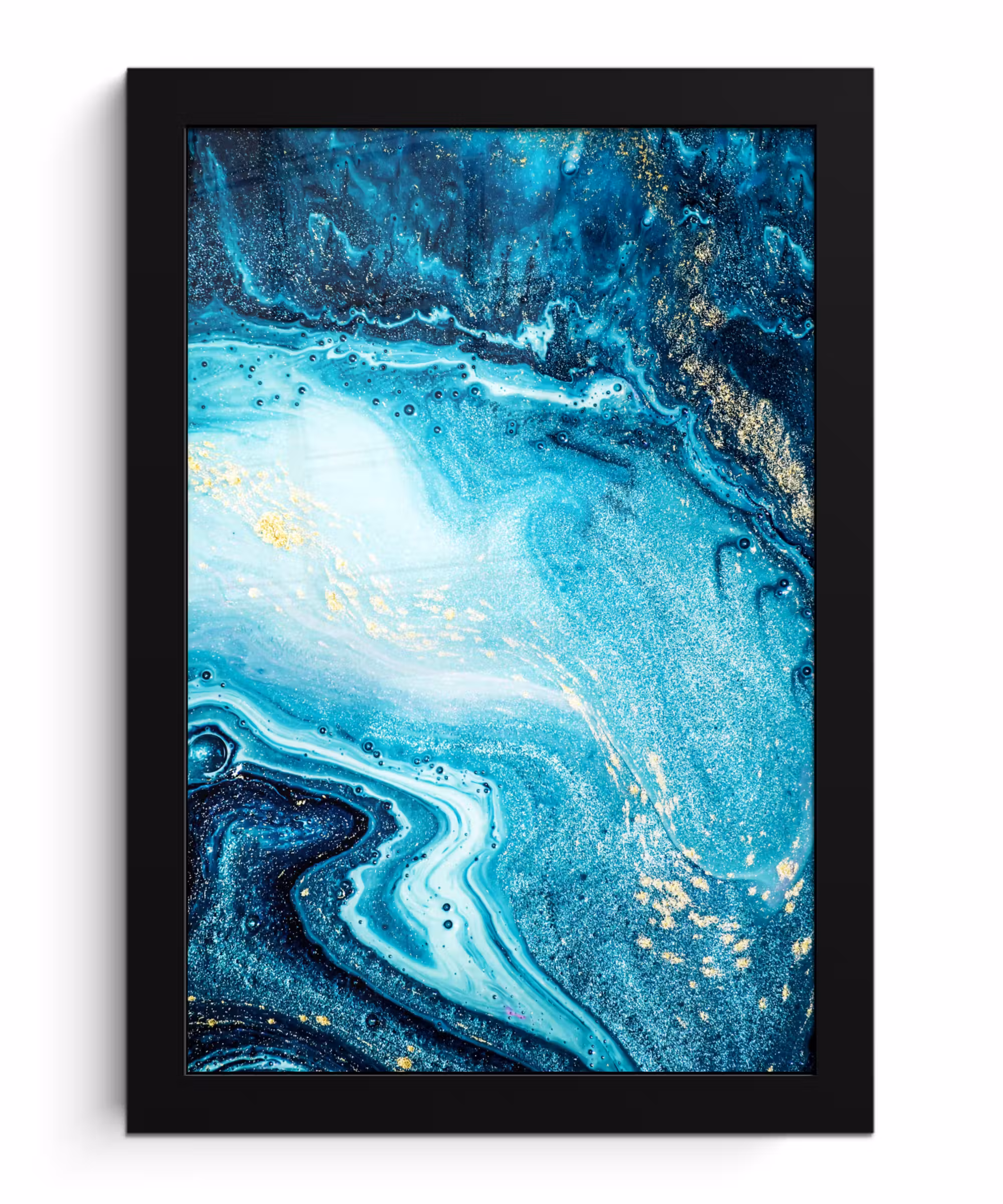 Poster met lijst - Marmerlook - Blauw - Goud - Luxe - Glitter - Marmer