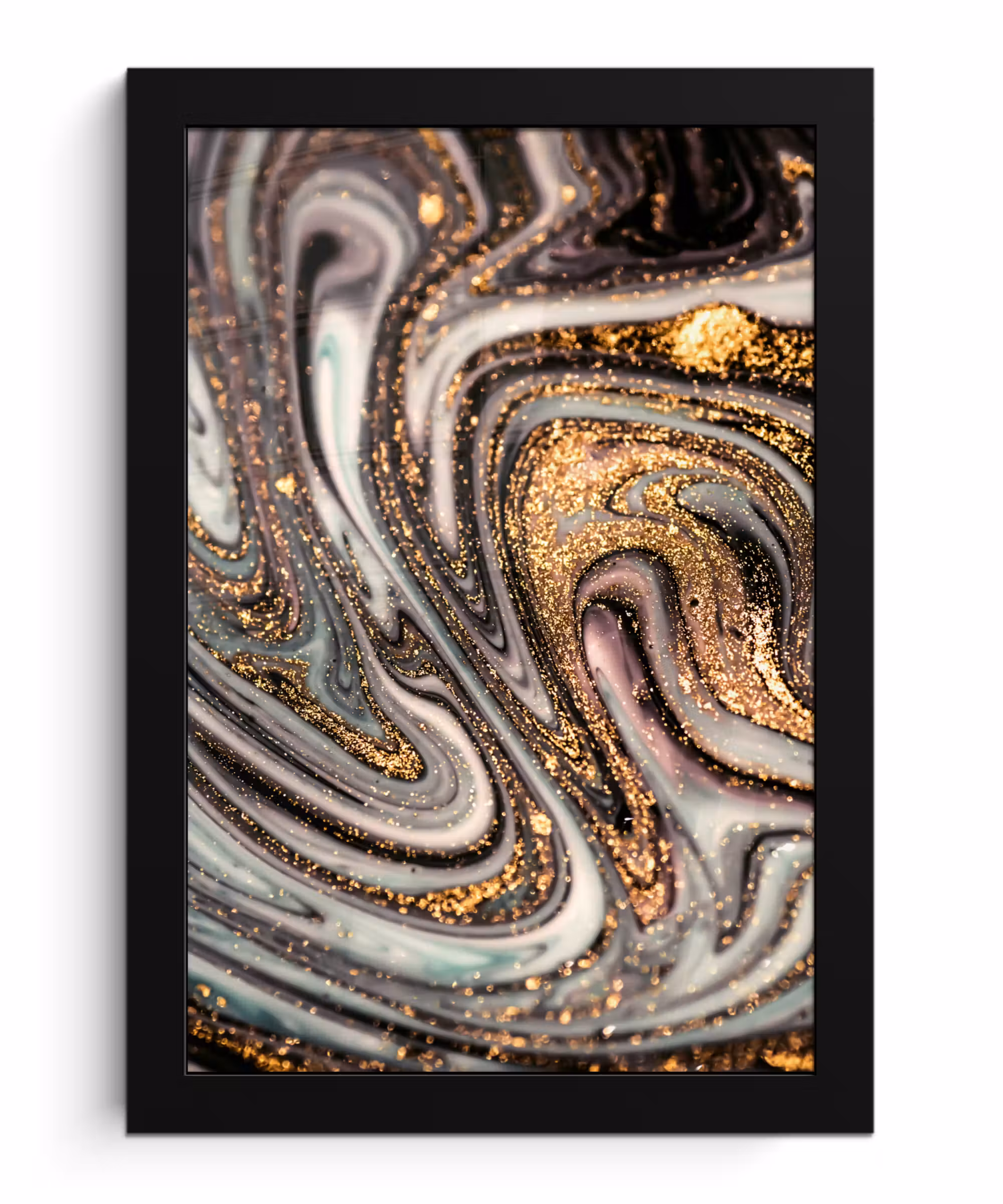 Poster met lijst - Marmerlook - Goud - Glitter - Luxe - Marmer - Wit