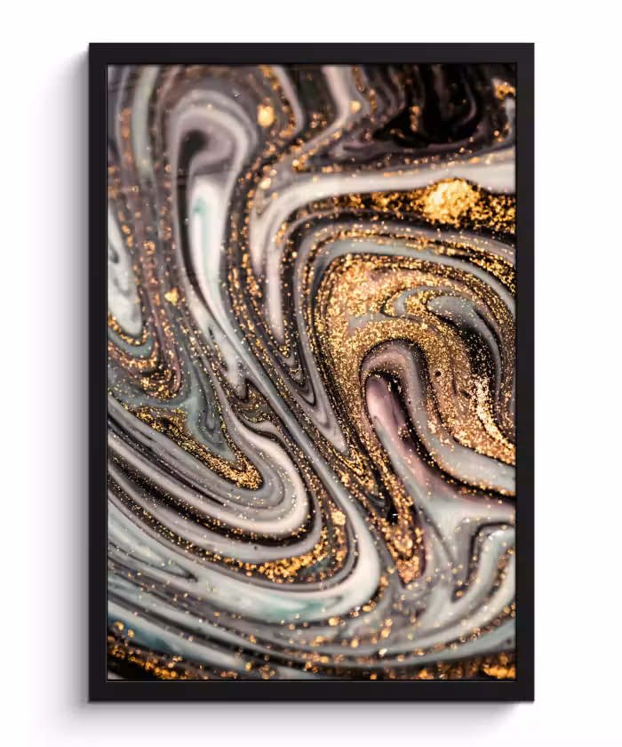 Poster met lijst - Marmerlook - Goud - Glitter - Luxe - Marmer - Wit