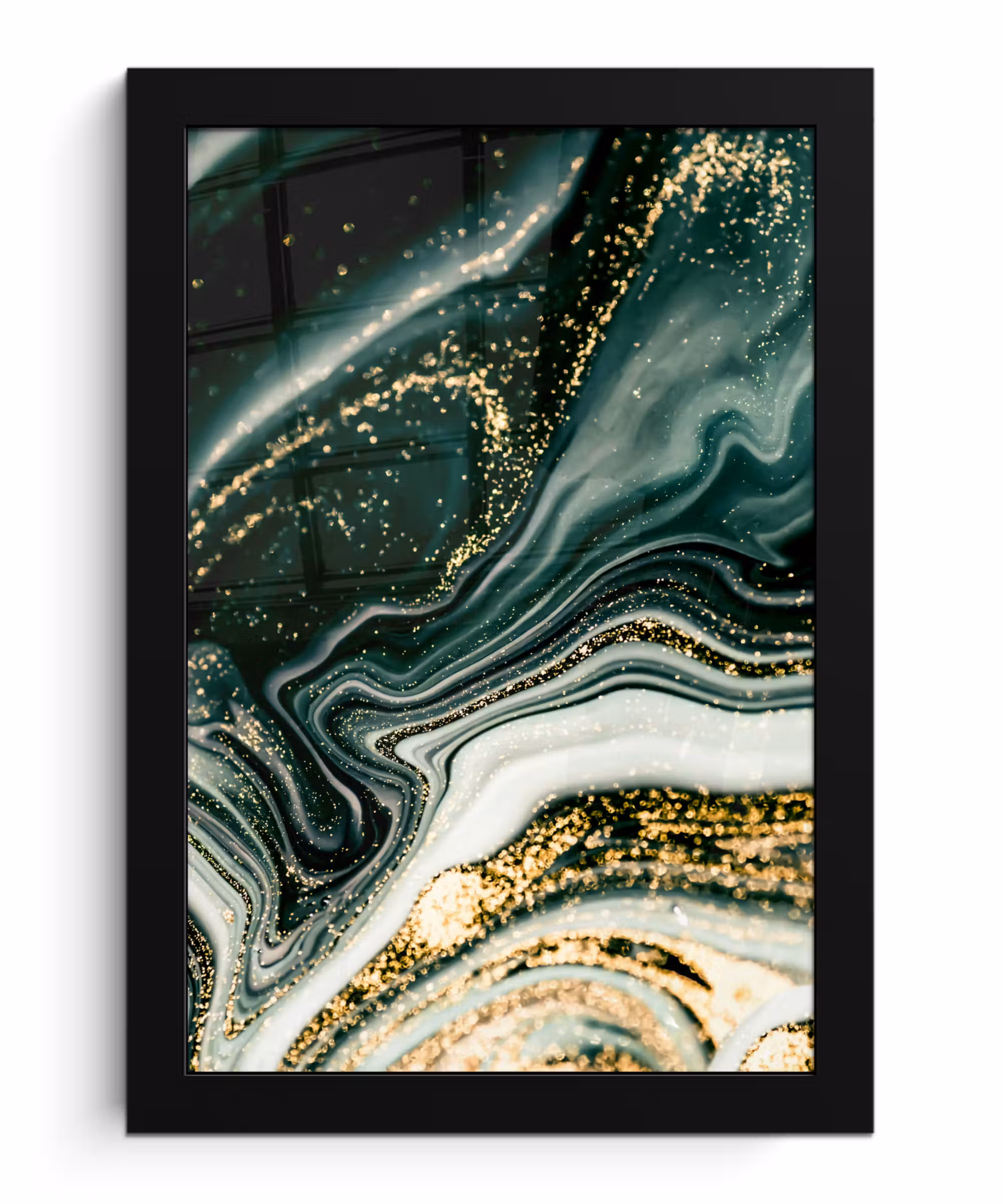 Poster met lijst - Marmerlook - Goud - Groen - Glitter - Design - Marmer