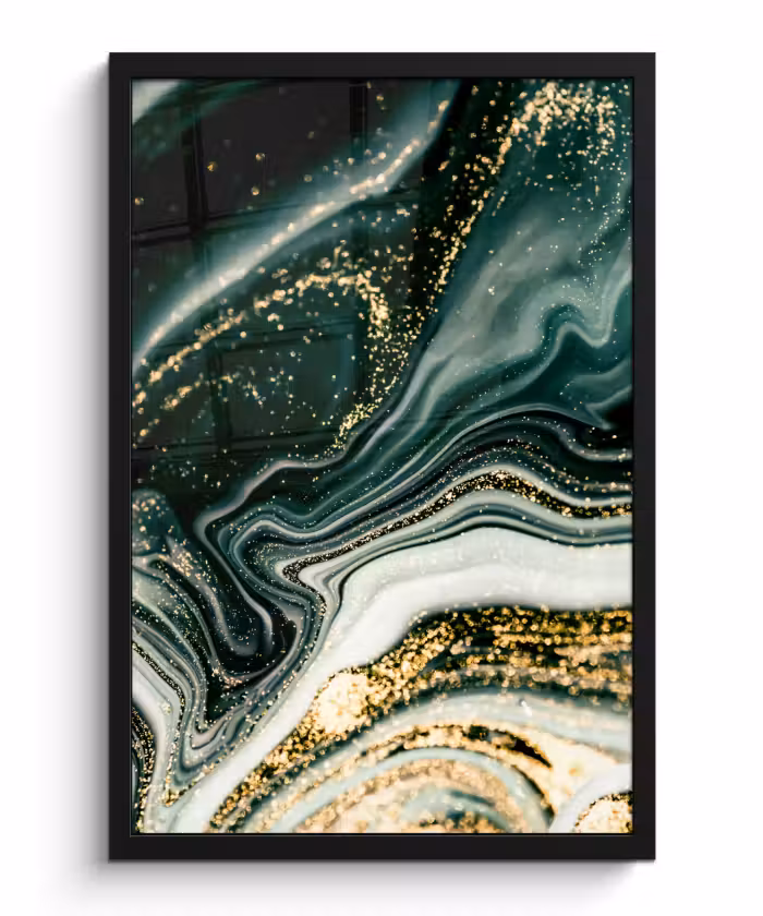Poster met lijst - Marmerlook - Goud - Groen - Glitter - Design - Marmer