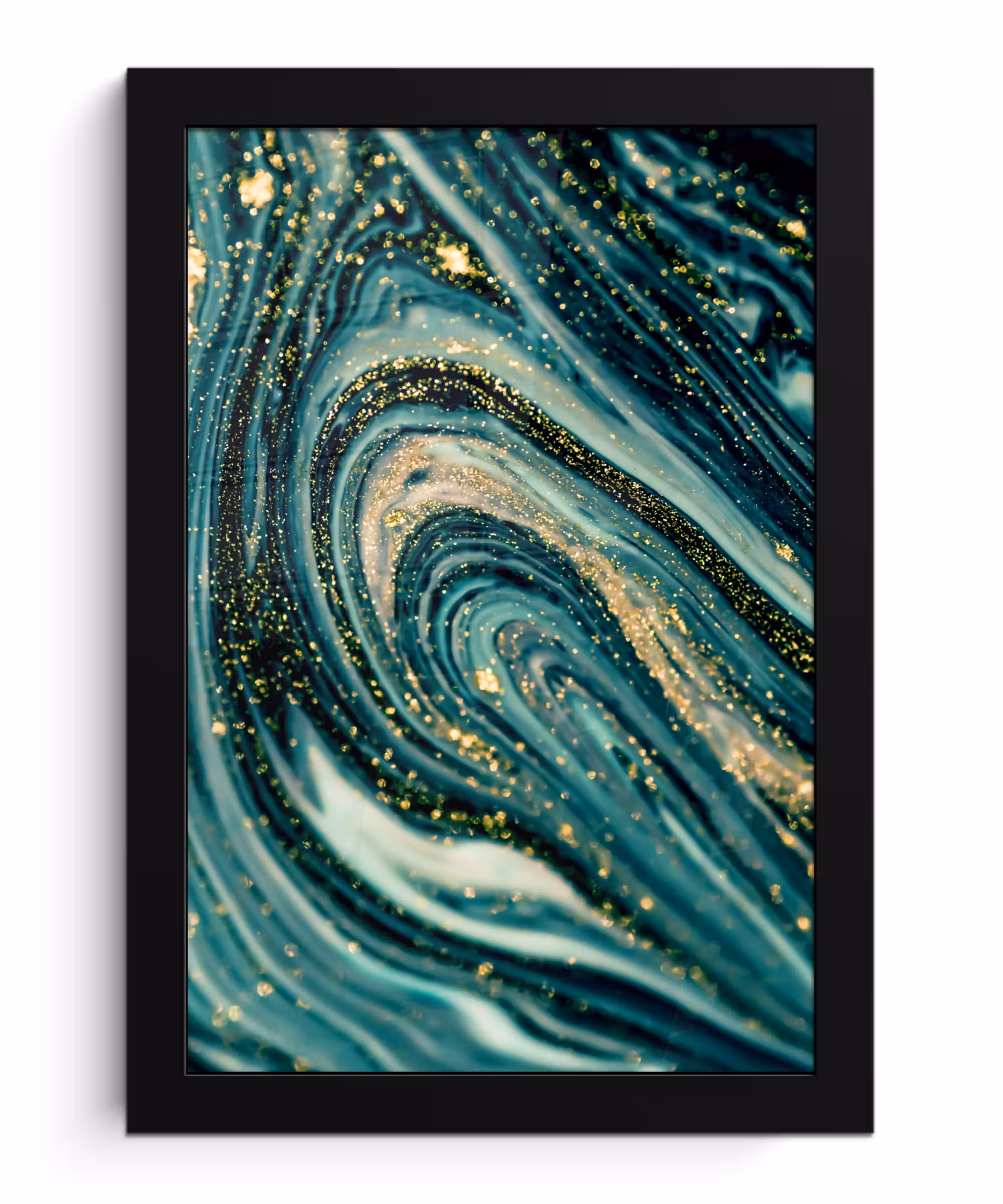 Poster met lijst - Marmerlook - Luxe - Goud - Turquoise - Glitter