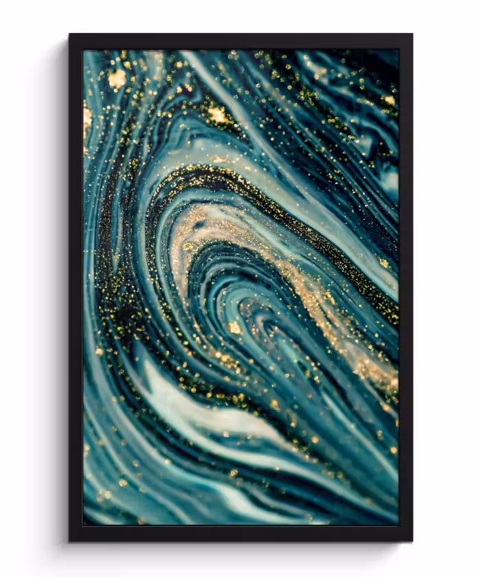 Poster met lijst - Marmerlook - Luxe - Goud - Turquoise - Glitter