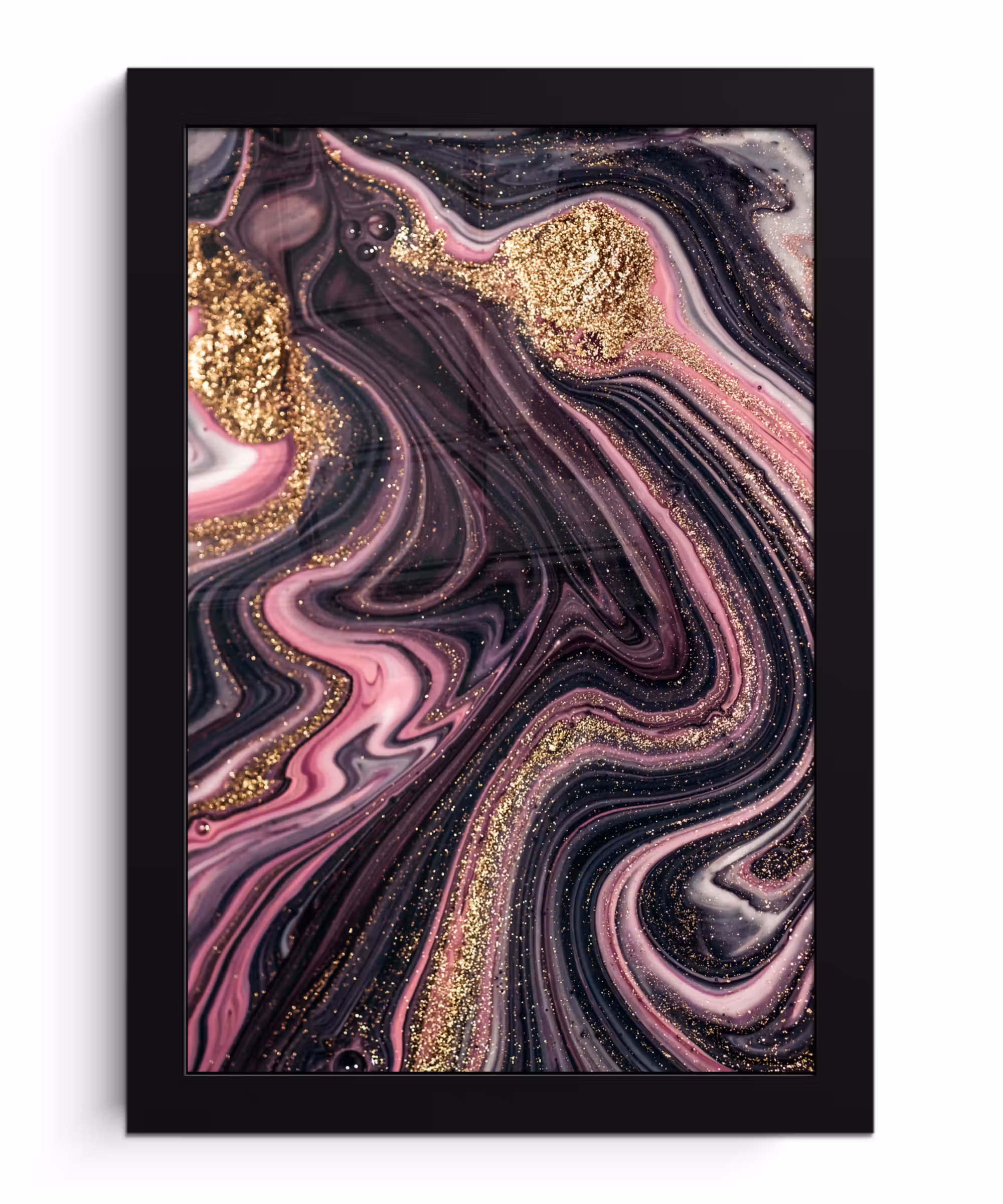 Poster met lijst - Marmerlook - Roze - Paars - Goud - Luxe - Marmer
