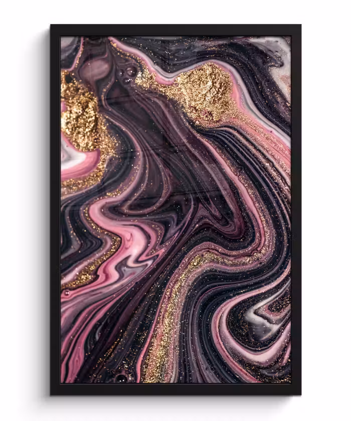 Poster met lijst - Marmerlook - Roze - Paars - Goud - Luxe - Marmer