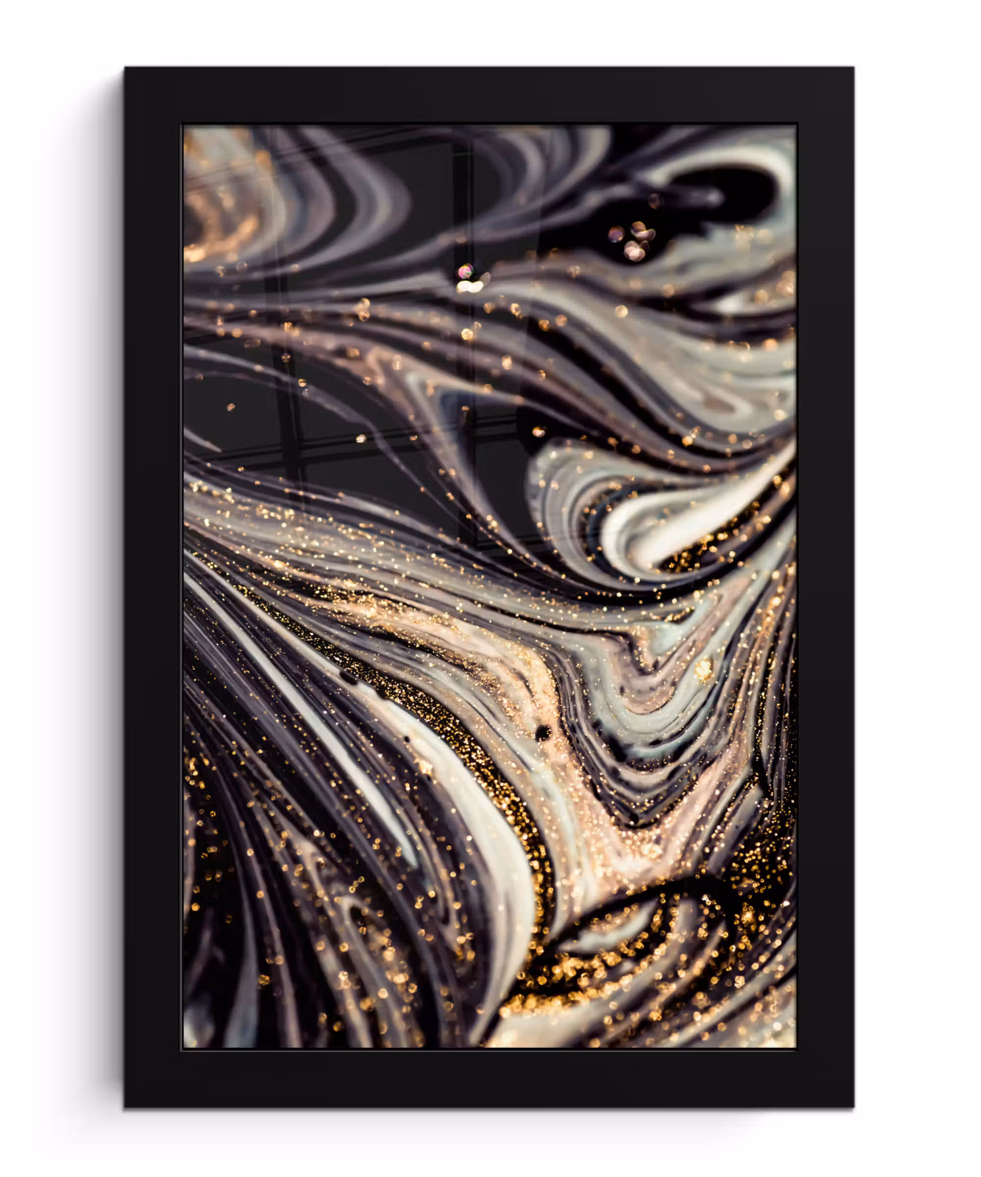 Poster met lijst - Marmerlook - Zwart - Goud - Wit - Glitter - Marmer