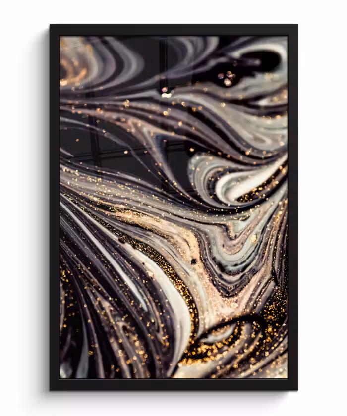 Poster met lijst - Marmerlook - Zwart - Goud - Wit - Glitter - Marmer