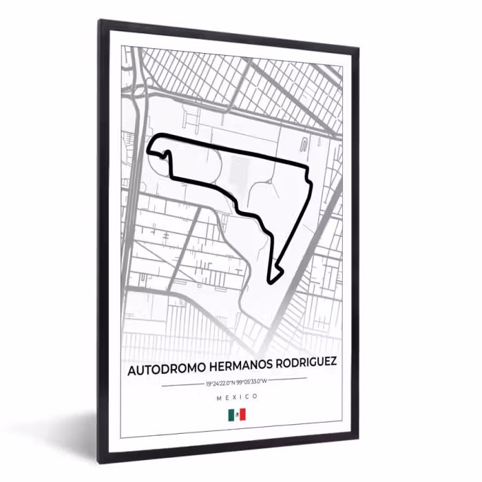 Poster met lijst - Mexico - Circuit - Autodromo Hermanos Rodriguez - Formule 1 - Racing - Wit