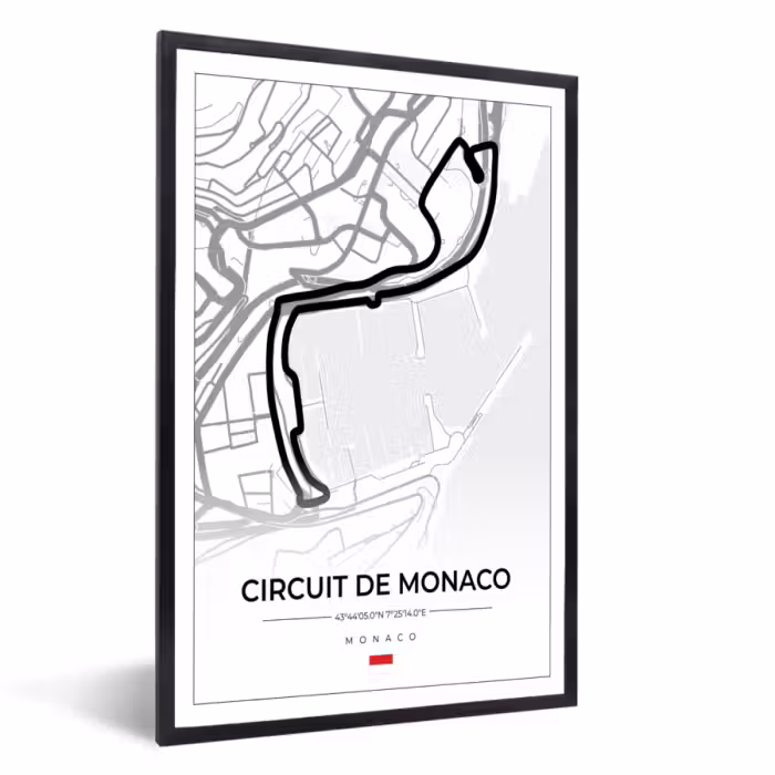 Poster met lijst - Monaco - Formule 1 - Circuit de Monaco - Racebaan - Circuit - Wit