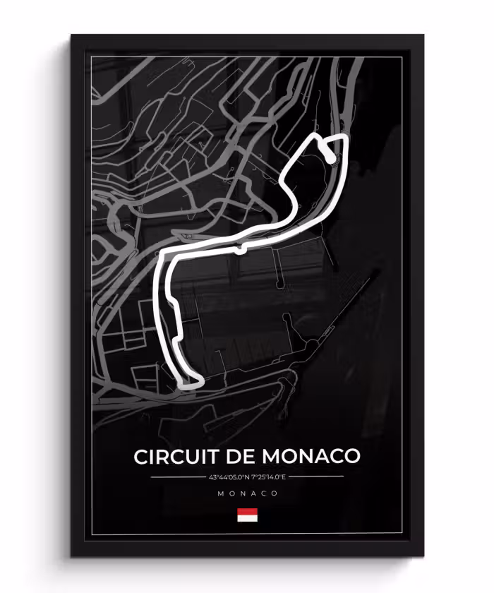 Poster met lijst - Monaco - Formule 1 - Circuit de Monaco - Racebaan - Circuit - Zwart