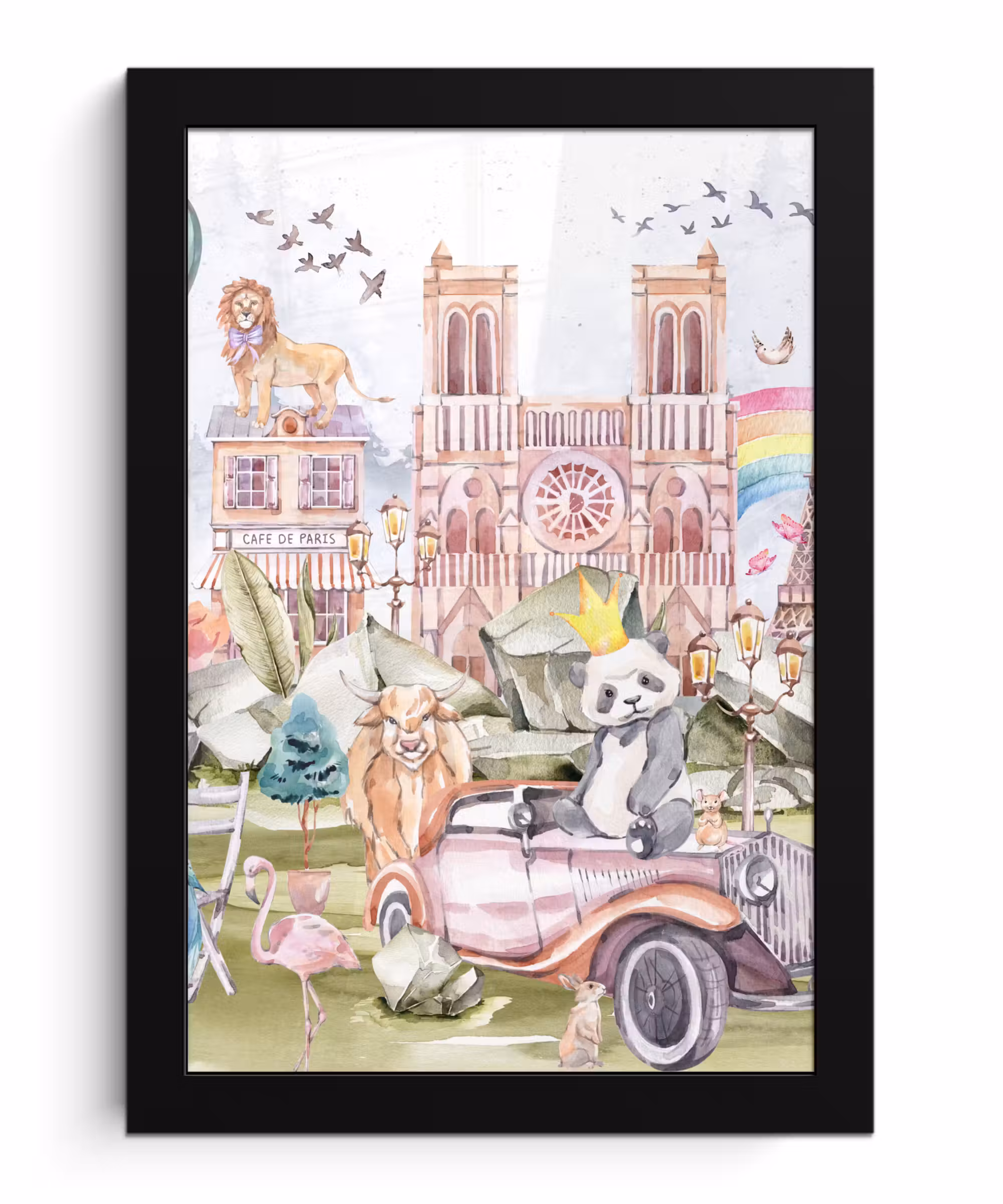 Poster met lijst - Parijs - Regenboog - Kinderen - Roze - Meisjes - Dieren