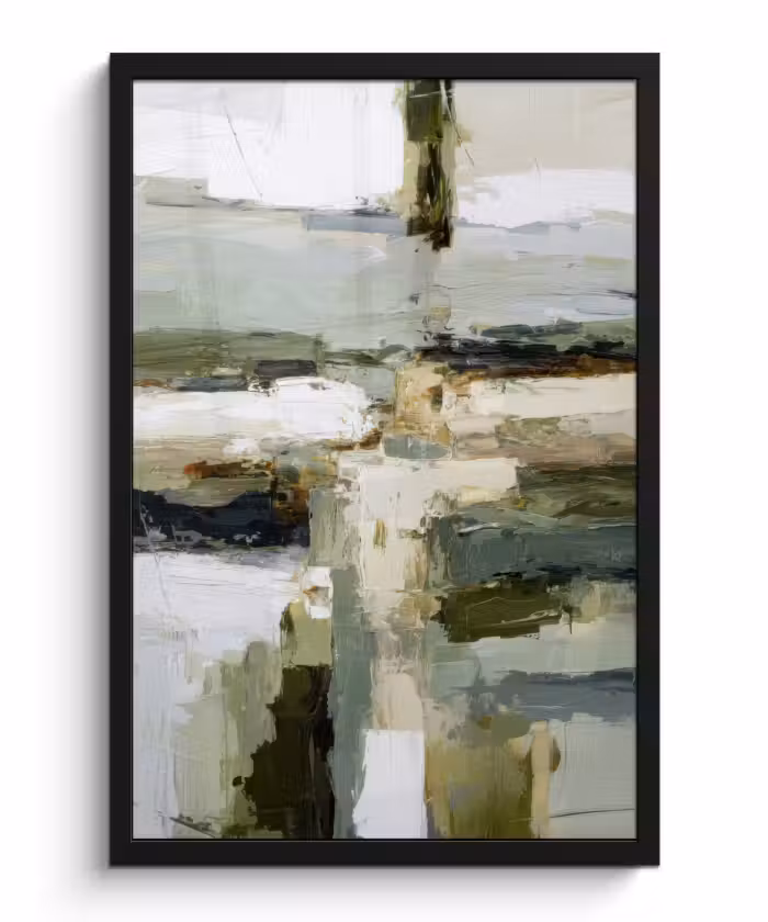 Poster met lijst - Penseelstreken - Groen - Abstract - Japandi
