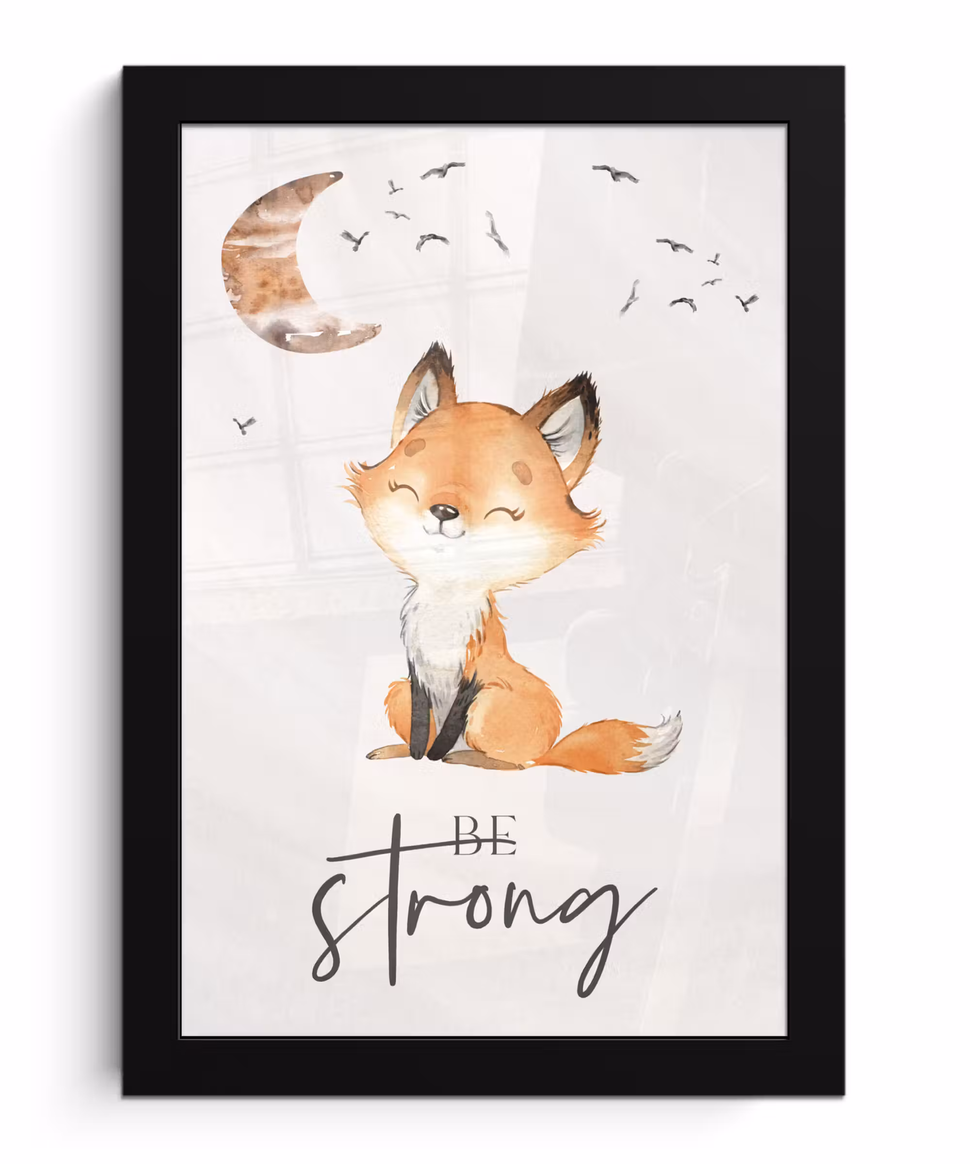 Poster met lijst - Quotes - Waterverf - Be strong - Kinderen - Vos - Dieren