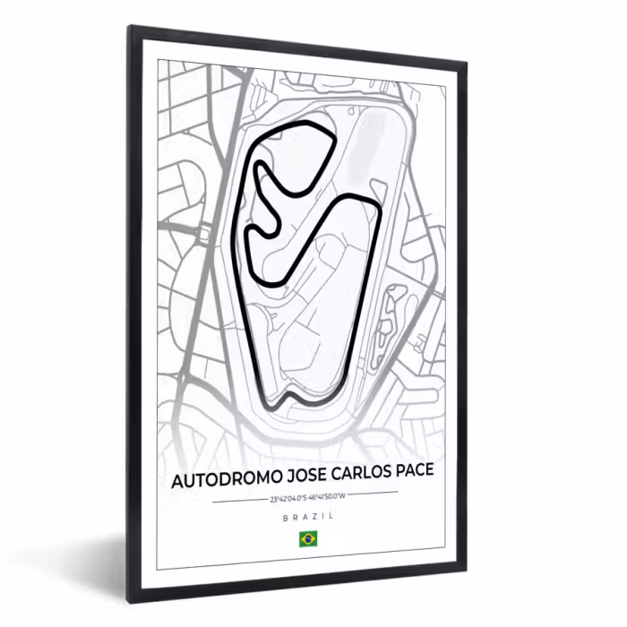 Poster met lijst - Racebaan - Brazilië - Circuit - Formule 1 - Autodromo Jose Carlos Pace - Wit