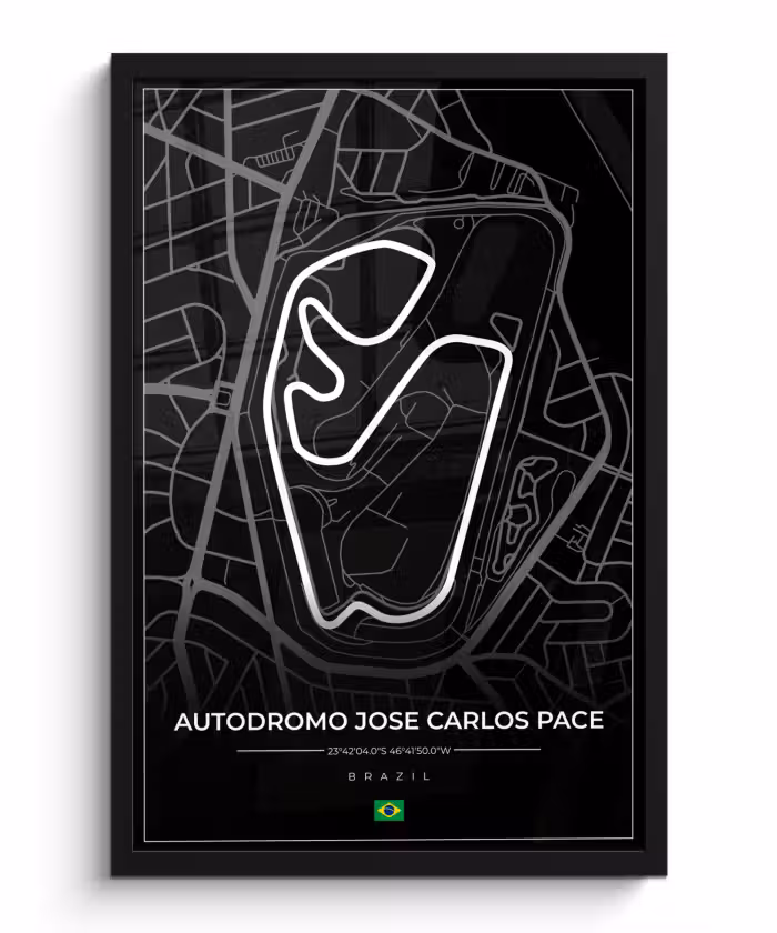Poster met lijst - Racebaan - Brazilië - Circuit - Formule 1 - Autódromo José Carlos Pace - Zwart