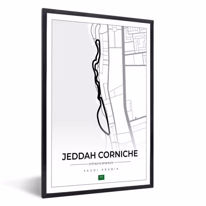 Poster met lijst - Racebaan - Sport - Saudi Arabië - Formule 1 - Jeddah Corniche Circuit - Wit