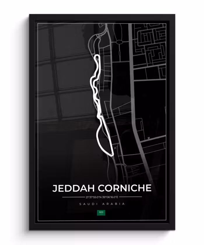 Poster met lijst - Racebaan - Sport - Saudi Arabië - Formule 1 - Jeddah Corniche Circuit - Zwart