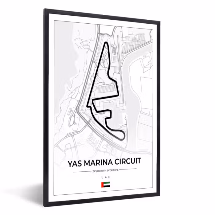 Poster met lijst - Racebaan - Yas Marina Circuit - Circuit - F1 - Abu Dhabi - Wit