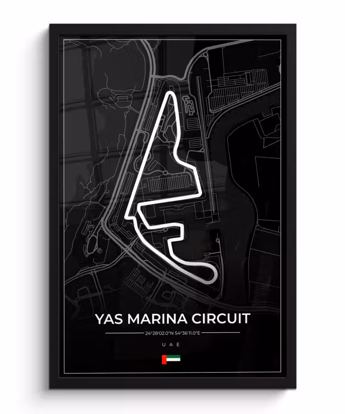 Poster met lijst - Racebaan - Yas Marina Circuit - Circuit - F1 - Abu Dhabi - Zwart
