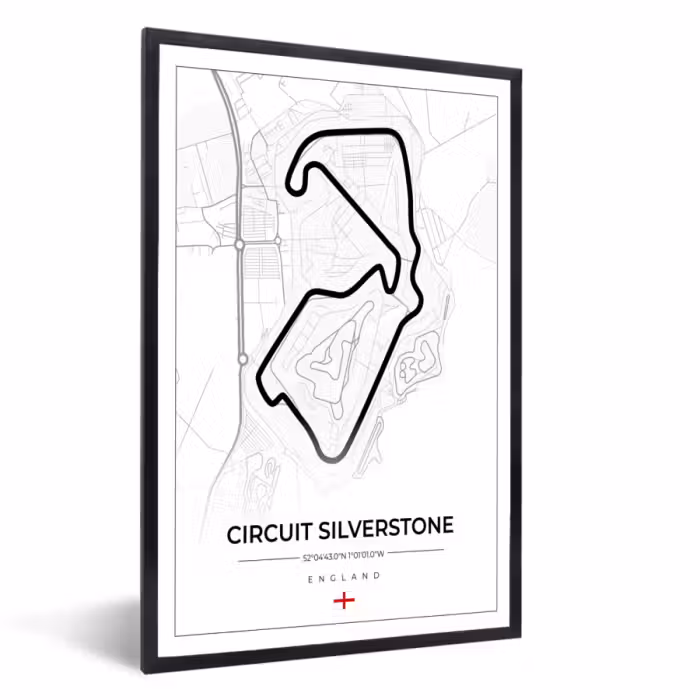 Poster met lijst - Racing - Engeland - Racebaan - Circuit - Silverstone - Wit