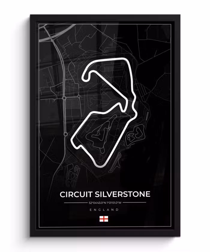 Poster met lijst - Racing - Engeland - Racebaan - Circuit - Silverstone - Zwart