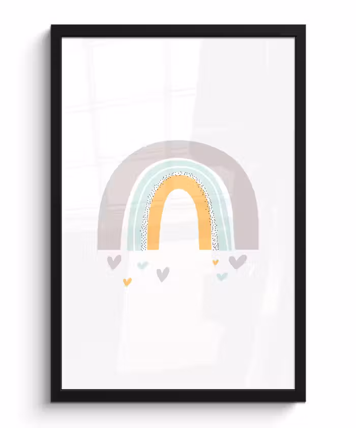 Poster met lijst - Regenboog - Hartjes - Meisjes - Jongens - Pastel