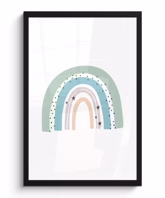 Poster met lijst - Regenboog - Kinderen - Sterren - Stippen - Pastel