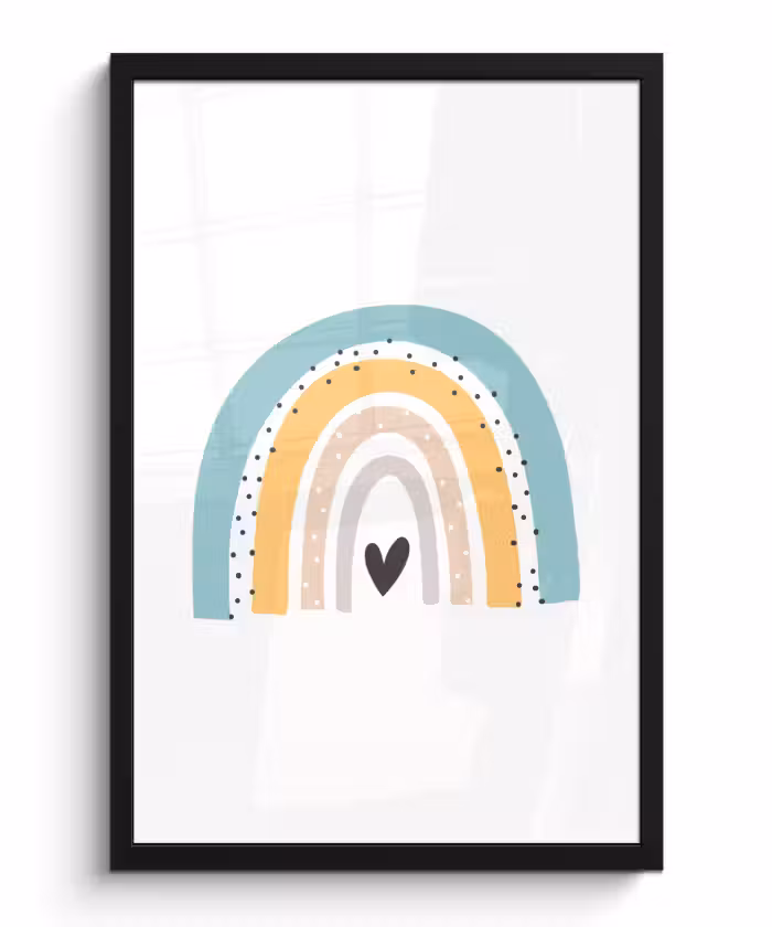 Poster met lijst - Regenboog - Meiden - Jongens - Hartje - Pastel