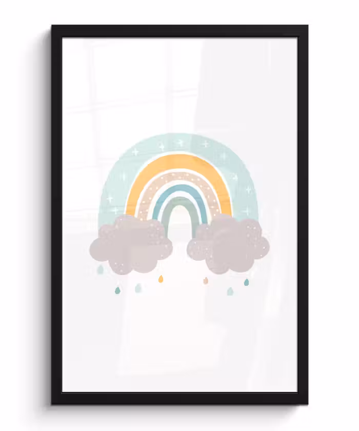 Poster met lijst - Regenboog - Wolken - Regen - Kinderen - Pastel