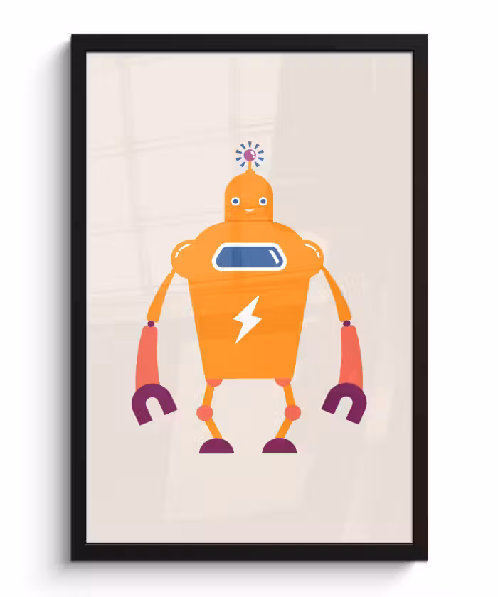 Poster met lijst - Robot - Antenne - Oranje - Bliksemschicht - Jongen - Kids